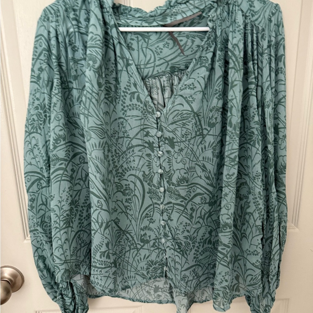 Anthropologie Teal Floral Blouse